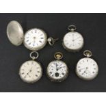 A Swiss moon phase open faced pocket watch, damaged, a sterling silver hunter pocket watch, damaged,
