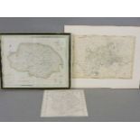 An 18th century map of Norfolk, framed, a map of Lincolnshire, and a map of Middlesex, by Davies,