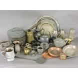 A quantity of copper, brass and silver plated wares, and oil lamps