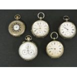A sterling silver Edwardian open faced pocket watch, with time and date subsidiary dials, London
