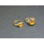 Two 9ct gold single stone citrine rings