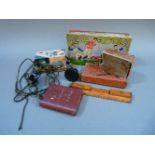 Old toys and games, including a boxed metal clockwork Mercedes, a Schuco telesteering metal car,
