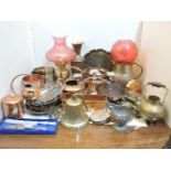 A quantity of metal wares, to include copper, pewter, brassware and electroplated items