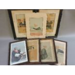 Seven antique Spy prints, six framed