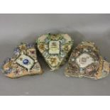 Three 'Sweetheart' cushions, all heart shaped, with regimental crests, coloured beadwork and wire