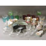 A quantity of Victorian coloured drinking glasses, further glasses, five pieces of Limoges china,