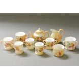 A collection of ten miniature Royal Worcester blushware items, comprising teapot, jug, bowl, three