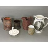 A Wedgwood bi-centenary 1730-1930 jug, a chamberstick, and four 19th century moulded items
