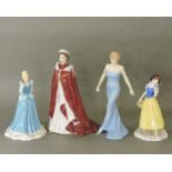 A Royal Worcester Queen Elizabeth II, a Royal Doulton Lady Diana, and two Walt Disney Royal