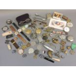 Dress jewellery, watches, coins, military badges, etc