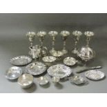 Silver items, comprising Armada dish bowl, tea strainer, two bon bon dishes, egg cup, a