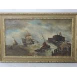 19th century SchoolA HARBOUR IN A STORMOil on canvas45 x 78cm