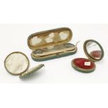 A late 18th century shagreen toothpick holder, the interior with plush lining and remnants of mirror