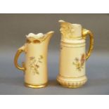 A Royal Worcester blush ivory jug, hand painted with floral decoration with chrysanthemums and