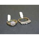 A five stone diamond ring, marked 18ct plat, and an 18ct gold diamond set cluster ring