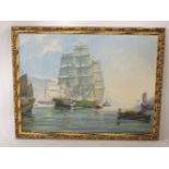 20th century SchoolTHREE MASTED SAILING SHIP IN THE EASTOil on canvas, signed76 x 101cm