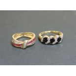 A 9ct gold sapphire and diamond ring, and a 9ct gold ruby and diamond ring