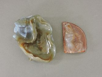 A jade brush washer, amber tiger, hardstone and soapstone buffalo, and rider teapot - Image 2 of 2