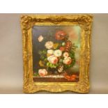 In the style of Johan Laurentz Jensen STILL LIFE, FLOWERS IN A BOWLOil on canvas, in gilt frame