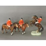 Three Beswick huntsmen on horses, restoration to rearing horse