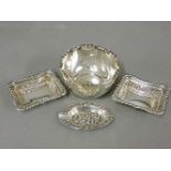 A pair of silver rectangular dishes, a silver bowl, and a silver ashtray inscribed ‘Royal