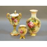 A Royal Worcester blush ivory posy vase, hand painted with floral motifs, signed R Austin, a Royal