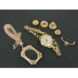 A ladies gold plated Bentima watch, on a 9ct gold bracelet, four cut gold assorted dress studs, a