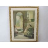 M BayesA GIRL AND TWO SLEEPING MEN IN A CHURCHSigned l.l., watercolour74 x 53cm