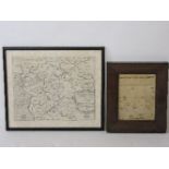 Saxton & KipMAP OF MERIANITY, WALES34 x 39cm;and a sampler by M Neill, 181829 x 24cm overall