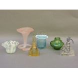 An Art Deco spider pattern glass scent atomiser, a further Art Deco scent bottle, and four pieces of