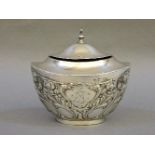 A silver tea caddy, with Art Nouveau decoration by James Deakin & Sons, Sheffield 1904