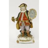 A Chelsea-Derby figure of Falstaff, circa 1770, the standing figure holding a shield and sword hilt,