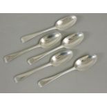 Five silver Hanoverian pattern spoons, by Richard Pargeter, London 1746, 9oz