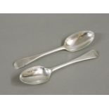 A pair of Britannia standard silver Hanoverian pattern rat tail spoons, by Richard Richardson,
