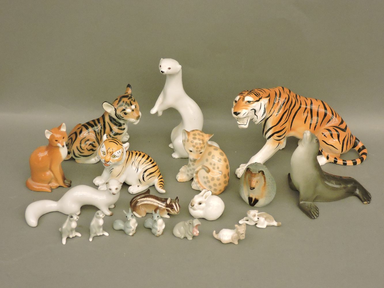 A collection of Lomonsov porcelain animals