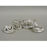 A modern silver mounted figure of a pair of pheasants, boxed, 5cm high, a similar dog, 5cm, a