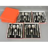 Seven modern silver plated cutlery sets, individually boxed