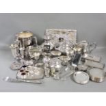 A collection of silver plated items, including a three piece teaset by John Turton, and two