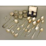 A collection of silver and silver plated teaspoons, to include apostle and souvenir examples,