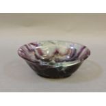 A carved blue John oval dish or bowl, with zig zag markings, chip to top edge