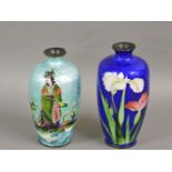 Two cloisonné miniature vases, including one depicting a Chinese emperor figure with sea dragon