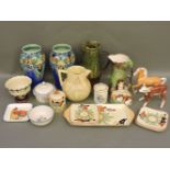 Assorted Art Deco and other decorative items, to include a pair of Crown Devon Cretian vases,