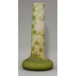A Gallé cameo glass vase,with thistles in green on a frosted ground, signed to the body,32.5cm high