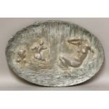 An Art Nouveau patinated bronze plaque,by Emmanuel Villanis, depicting bathing nudes, signed 'E