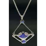 A sterling silver and enamel pendant,by Charles Horner, Chester, 1909, a triangular open whiplash