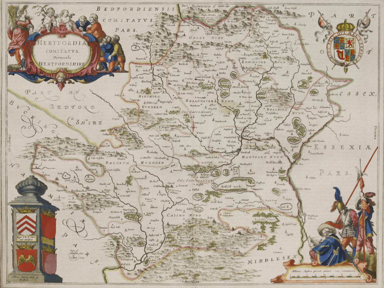 J Blaeu,A map of Hertfordshire,c.1662, 'Hertfordia Comitatus Vernacule Hertfordshire', pages printed