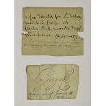 1. KING GEORGE III.  Signature on a small piece of paper;2.  HORATIO NELSON: 1st Viscount Nelson.