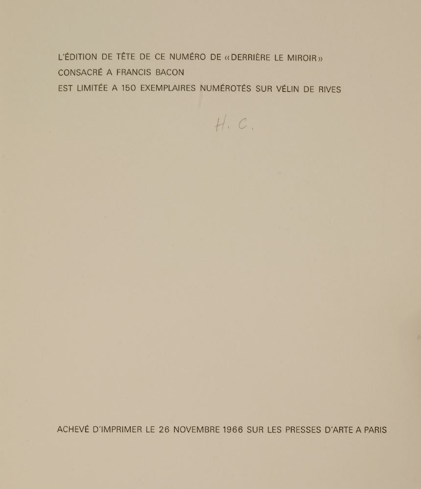 BACON, Francis:Derrière Le Miroir,Maeght Éditeur, 1966, 1st edn.  Deluxe edn. limited to 150 - Image 2 of 3