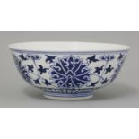 A blue and white Bowl,possibly Guangxu (1875-1908), painted with stylised lotus and leaves, false