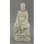 A blanc de Chine Figure of The God of Literature, Wenchang, early 18th century, seated in armour and